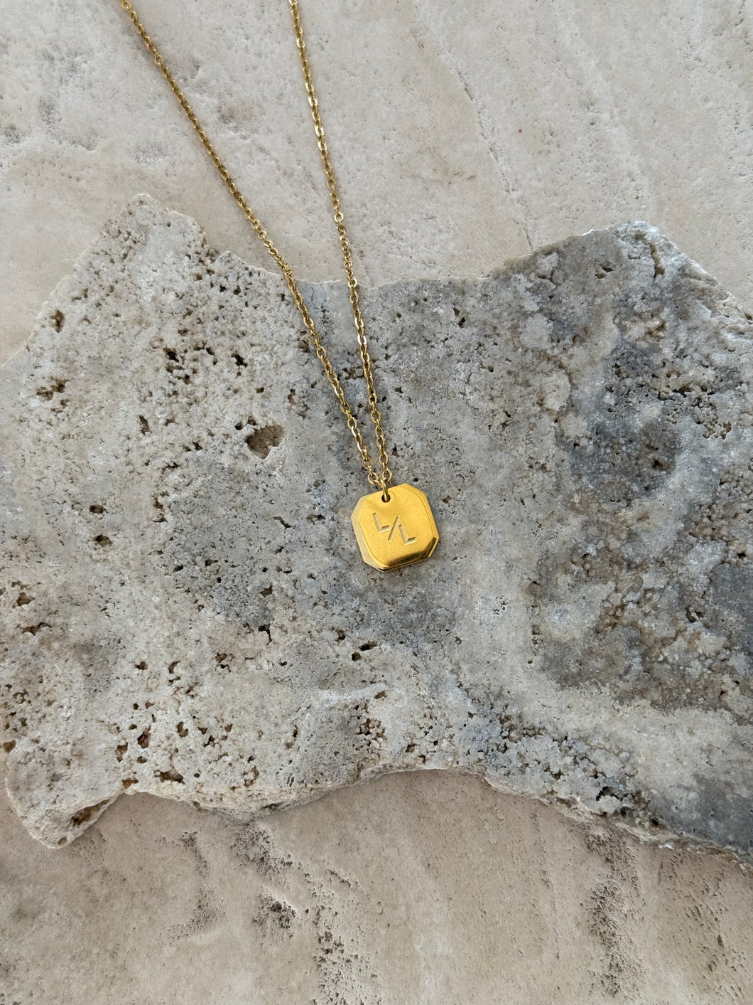 ENGRAVED INTIAL TABLET NECKLACE